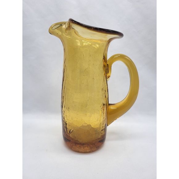 Amber Crackle Glass Pitcher - Picture 1 of 8